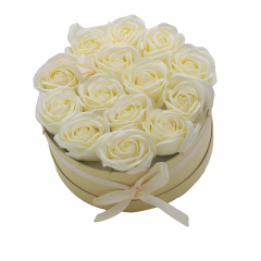 DeeWeeBouquet Cadeau Fleur de Savon - 14 Roses Blanches - Rond (23x23x15 cm)