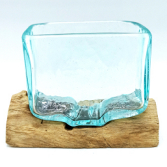 DeeWee6 x Bols en verre soufflé avec support bois (Taille 9x14.5x5.5 cm)
