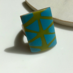 DeeWeeBague bois rectangle céramique en bleu et vert